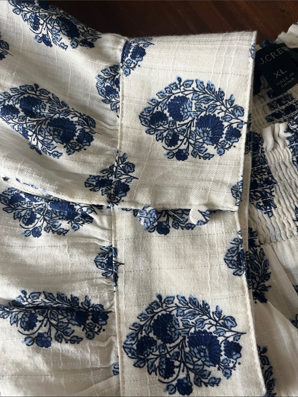 J. Crew White Dress with Navy Blue Floral Medallions - Picture 3 of 4